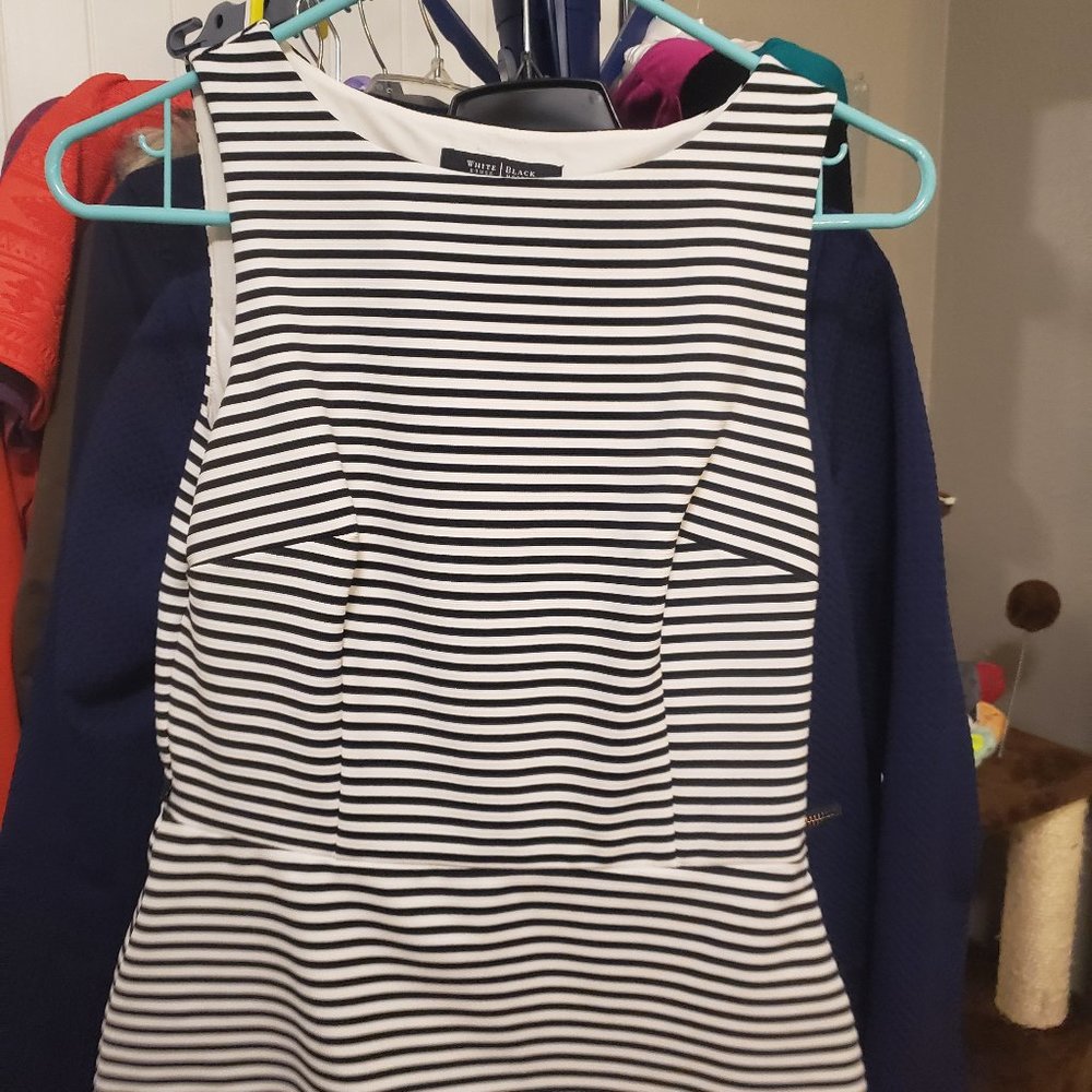 WHBM Gray and Black Stripe Peplum Top Like New Sz 0